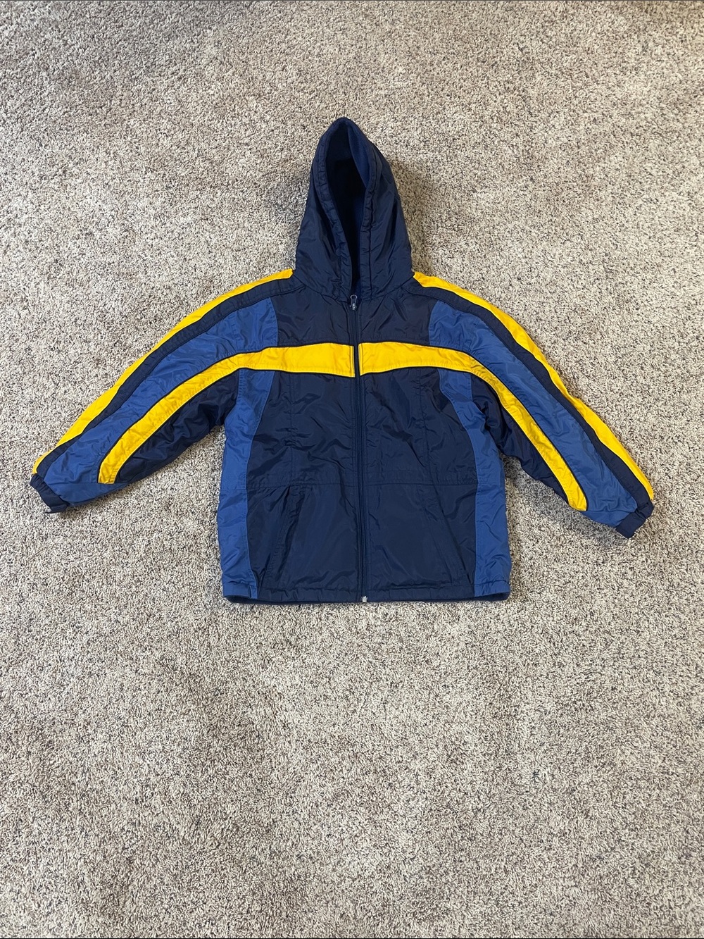 Kids Reversible Hooded Fleece Jacket - Navy & Yellow